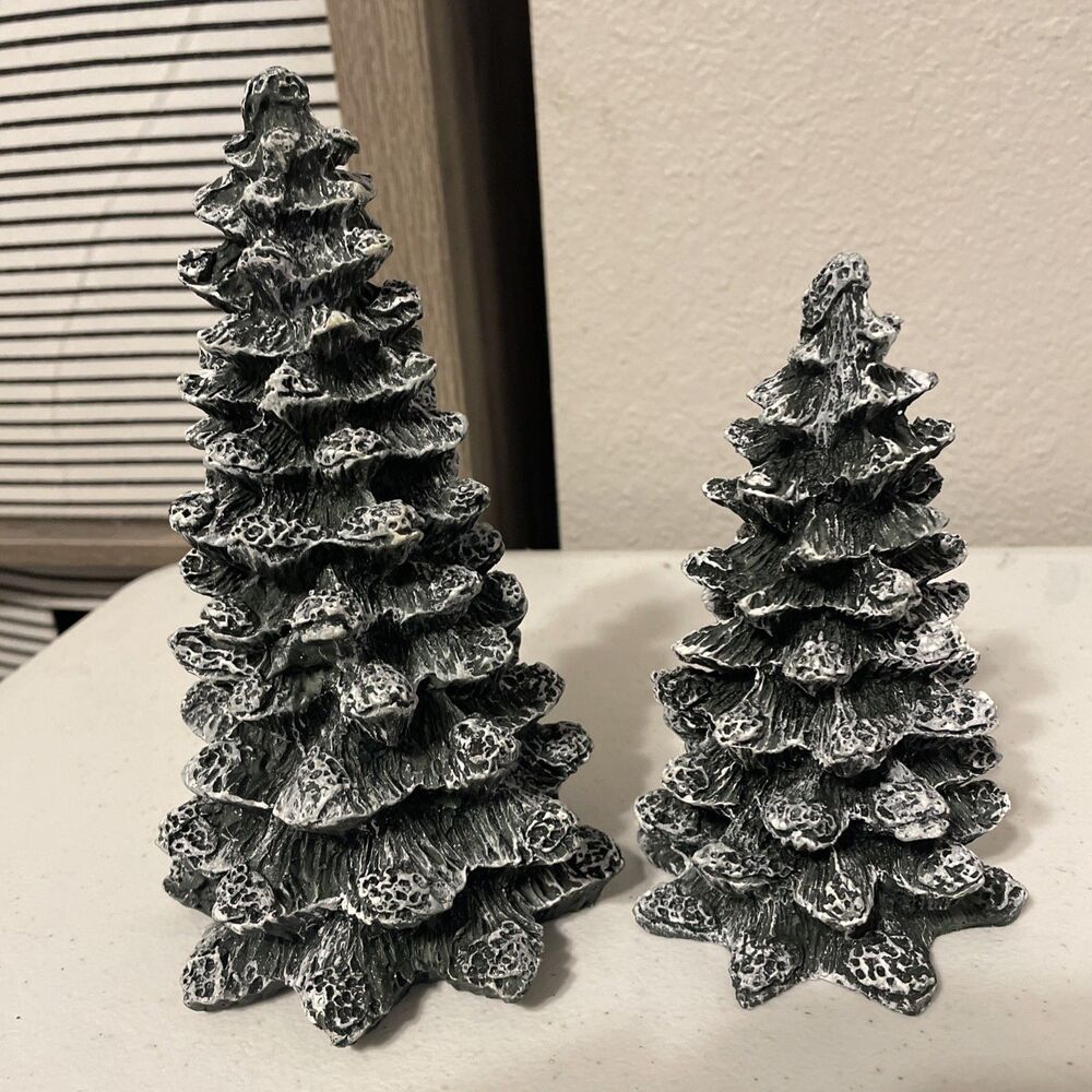 Lot of 2 Mervyns 1994 Snow Flocked Christmas Trees Village Square 7 1/2" 6”